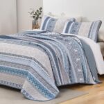 WONGS BEDDING Boho Quilt Set King Size, Blue Bohemian 3 Pieces Quilt Sets, Light... - Image 3