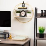 Mind Reader Floating Round Wall Shelves, Gold Metal Frame with Dual White Displa... - Image 3