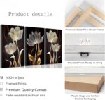 3 Pieces Modern Abstract Brown Flowers Canvas Wall Art Minimalism Black and Gold... - Image 3