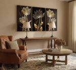 3 Pieces Modern Abstract Brown Flowers Canvas Wall Art Minimalism Black and Gold... - Image 5