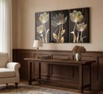 3 Pieces Modern Abstract Brown Flowers Canvas Wall Art Minimalism Black and Gold... - Image 7
