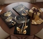 3 Pieces Modern Abstract Brown Flowers Canvas Wall Art Minimalism Black and Gold... - Image 9