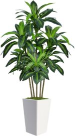 6FT Artificial Dracaena Tree, Fake Tree Indoor with White Tall Planter,Tall Arti... - Image 2