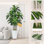 6FT Artificial Dracaena Tree, Fake Tree Indoor with White Tall Planter,Tall Arti... - Image 4