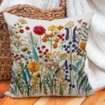 Leaveland Wildflower Faux Embroidery Print 18x18 Inch Throw Pillow Cover Faux Em... - Image 4