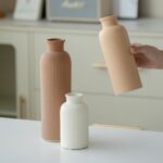 Modern Ceramic Vase Set, Earth Tone Natural Color Ribbed Matte Design, 3-Piece D... - Image 3