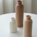 Modern Ceramic Vase Set, Earth Tone Natural Color Ribbed Matte Design, 3-Piece D... - Image 4