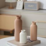Modern Ceramic Vase Set, Earth Tone Natural Color Ribbed Matte Design, 3-Piece D... - Image 6