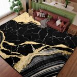 ASPMIZ Marble Area Rug 8x10 Washable Rugs for Living Room, Soft Faux Wool Black ... - Image 3
