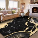 ASPMIZ Marble Area Rug 8x10 Washable Rugs for Living Room, Soft Faux Wool Black ... - Image 4