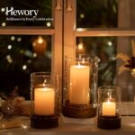 Hewory Hurricane Glass Candle Holder : Set of 3 Rustic Brown Candle Holders for ... - Image 4