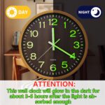 Glow in The Dark Silent Wall Clock，12 Inch Wood Grain Battery Operated Non-Ticki... - Image 3