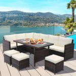 Tangkula 7 Pieces Wicker Patio Furniture Set, Rattan Sofa with Coffee Table, Ott... - Image 3