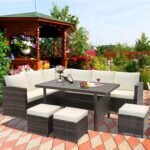 Tangkula 7 Pieces Wicker Patio Furniture Set, Rattan Sofa with Coffee Table, Ott... - Image 4
