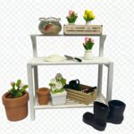 Miniature Dollhouse Garden Potting Bench Set, 1:12 Scale, with Tools, Flowers, P... - Image 3