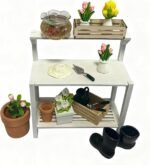 Miniature Dollhouse Garden Potting Bench Set, 1:12 Scale, with Tools, Flowers, P... - Image 6