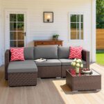 Aiho 5 Pieces Patio Furniture Set All-Weather Outdoor Wicker Sectional Patio Fur... - Image 5