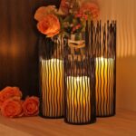 Candle Holders Set of 3 Black Metal Iron Pillar Candlestick Modern Indoor and Ou... - Image 4