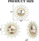 Boho Sunburst Wall Mirror Set of 3, 12 Inch Round Antique & Modern Metal Wall Ar... - Image 4
