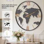 Pytha Sight 24 Inch Large Wall Clock,Modern Decorative Big World Map with Vintag... - Image 3