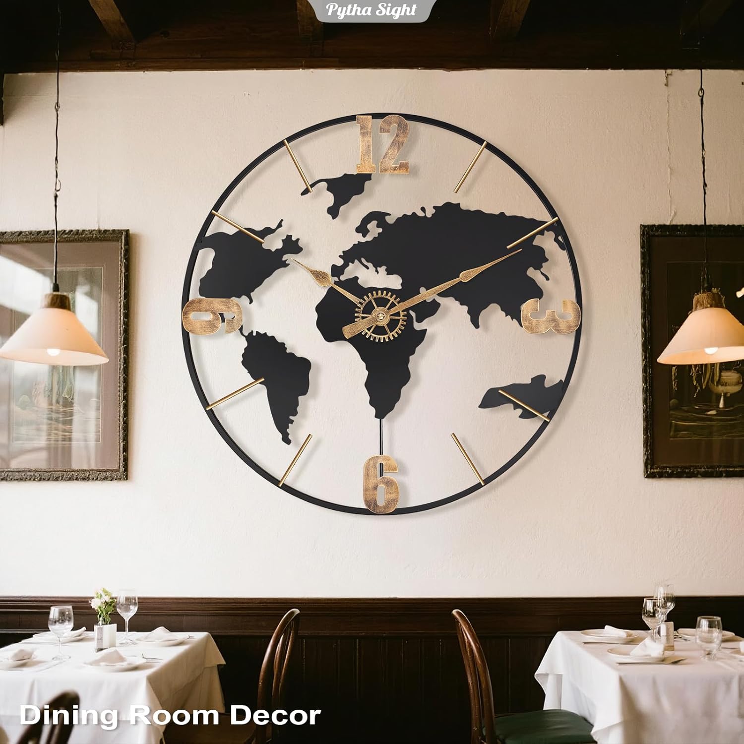 Pytha Sight 24 Inch Large Wall Clock,Modern Decorative Big World Map with Vintag... - Image 4