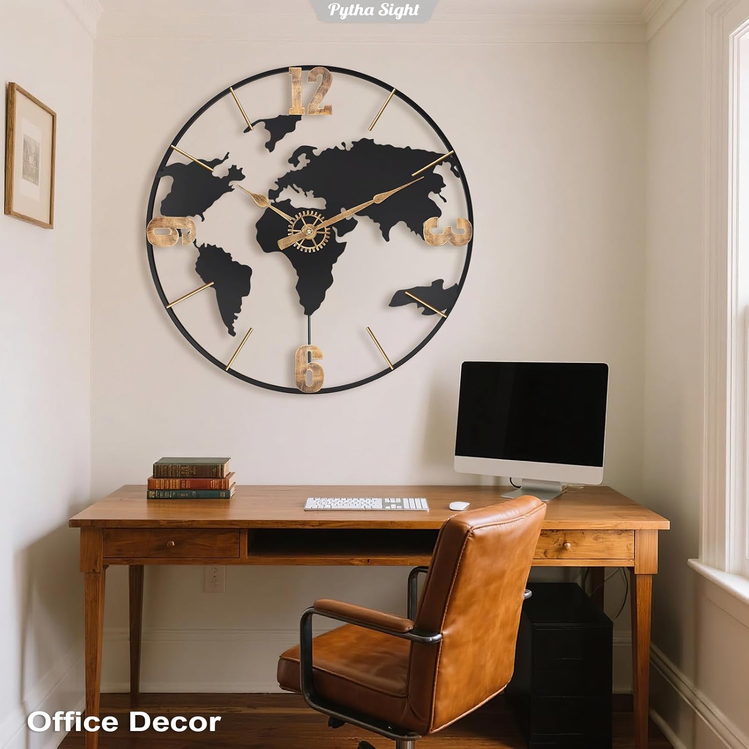 Pytha Sight 24 Inch Large Wall Clock,Modern Decorative Big World Map with Vintag... - Image 8