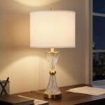 25" Crystal Glass Table Lamps Set of 2, with USB C+A Ports, Gold Bedside Lamp, W... - Image 3