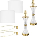 25" Crystal Glass Table Lamps Set of 2, with USB C+A Ports, Gold Bedside Lamp, W... - Image 5