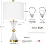 25" Crystal Glass Table Lamps Set of 2, with USB C+A Ports, Gold Bedside Lamp, W... - Image 6