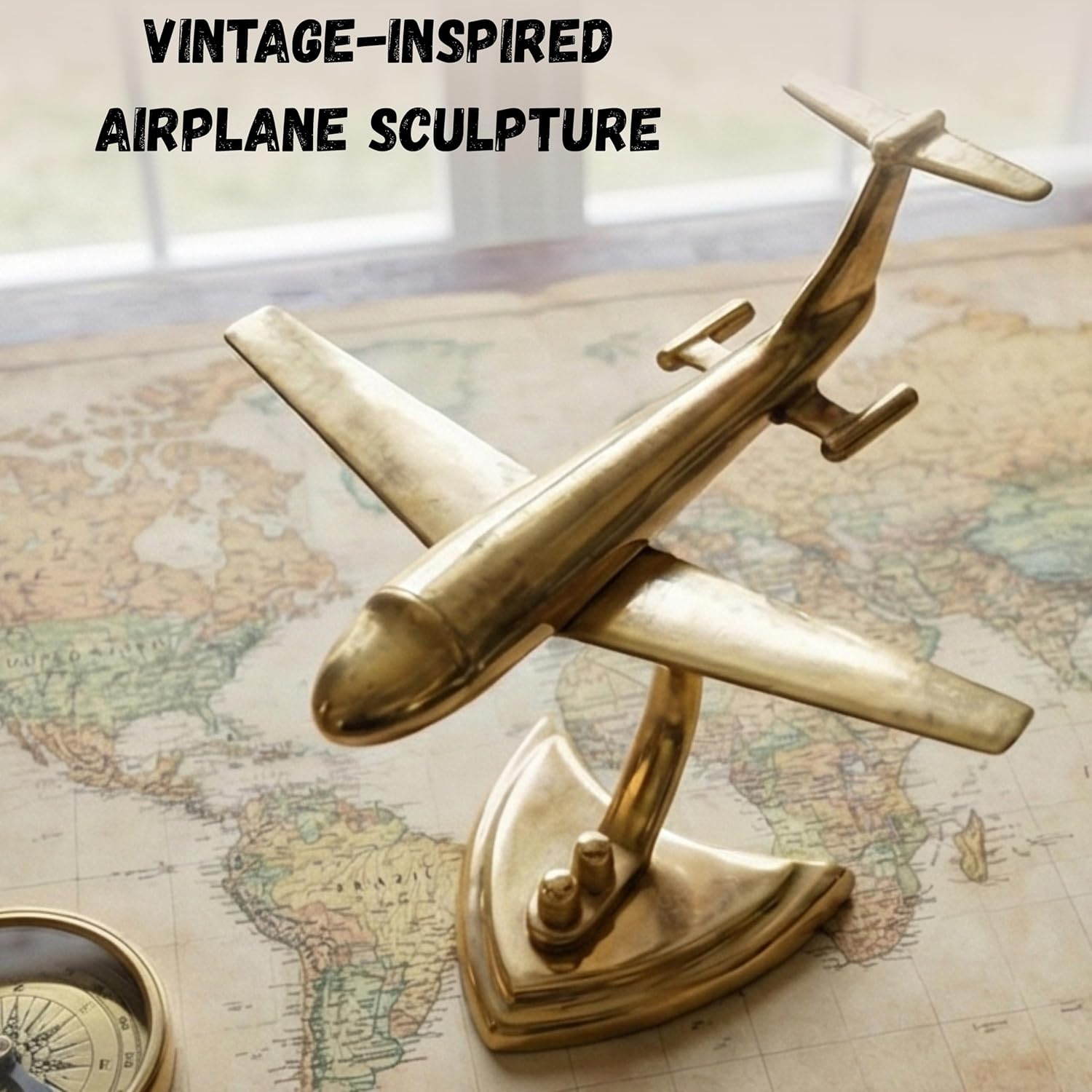 Artisan Handmade Brass Airplane Sculpture – Vintage Aircraft Model Desk Decor, M... - Image 3