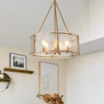 20.47" Glass Gold Chandeliers for Dining Room,Drum Dining Room Light Fixtures Ov... - Image 3