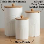 Ceramic Kitchen Canisters for Countertop Set of 3 with Airtight Bamboo Lids - Wh... - Image 3