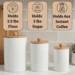 Ceramic Kitchen Canisters for Countertop Set of 3 with Airtight Bamboo Lids - Wh... - Image 4