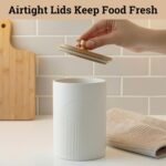 Ceramic Kitchen Canisters for Countertop Set of 3 with Airtight Bamboo Lids - Wh... - Image 5
