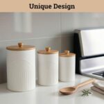 Ceramic Kitchen Canisters for Countertop Set of 3 with Airtight Bamboo Lids - Wh... - Image 6