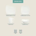 Gibson Home Zen Buffet White Porcelain Dinnerware Set for 4, Square Plates Bowls... - Image 3