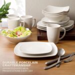 Gibson Home Zen Buffet White Porcelain Dinnerware Set for 4, Square Plates Bowls... - Image 4