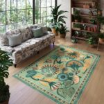 Zealude 5x7 Floral Rug, Green Rug for Living Room, Washable Low Pile Bedroom Rug... - Image 3