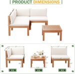 Devoko 4 Pieces Outdoor Sectional Couch Patio Sectional Sofa with Acacia Wood Co... - Image 5