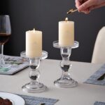 Glass Candle Holder Clear Pillar Candle Stand Candlestick for Dinner Table Weddi... - Image 5