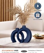 Blue Vase Set of 2 - Donut Navy Vases Home Decor, Modern Coastal Decor - Decorat... - Image 4