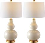 SAFAVIEH Lighting Collection – Karlen Set of 2 Cream & Gold Leaf Double Gourd Gl... - Image 3