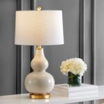SAFAVIEH Lighting Collection – Karlen Set of 2 Cream & Gold Leaf Double Gourd Gl... - Image 4