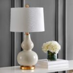 SAFAVIEH Lighting Collection – Karlen Set of 2 Cream & Gold Leaf Double Gourd Gl... - Image 5