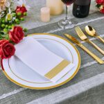 Vplus 100 Piece 10 Inch Gold Plastic Plates Disposable, Heavy Duty White Elegant... - Image 4