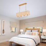 42” Boho Chandelier Brass and White Hand Woven Rattan Pendant Light Linear Large... - Image 4