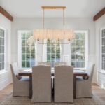 42” Boho Chandelier Brass and White Hand Woven Rattan Pendant Light Linear Large... - Image 6