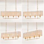 42” Boho Chandelier Brass and White Hand Woven Rattan Pendant Light Linear Large... - Image 7