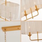 42” Boho Chandelier Brass and White Hand Woven Rattan Pendant Light Linear Large... - Image 8