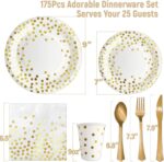 AIRE 175PCS White and Gold Paper Plates Party Supplies for 25 Guests Disposable ... - Image 3
